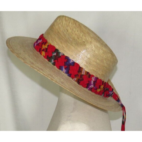 Red Multi Braided Southwestern Wide Brim Straw Boho Fedora Hat